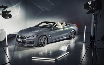 8 8 BMW, 2018, Cabrio, estetik, dış, gri Cabrio, l&#252;ks arabalar, yeni gri-Serisi, M850i, BMW
