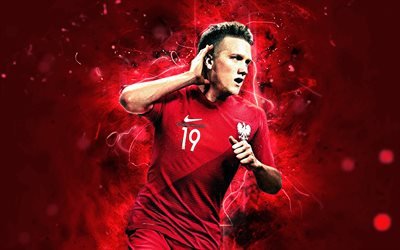 Piotr Zielinski, goal, Poland National Team, midfielder, abstract art, Zielinski, soccer, footballers, neon lights, Polish football team