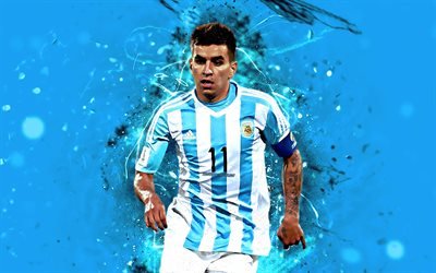 Angel Correa, Argentina National Team, forward, fan art, Correa, soccer, footballers, neon lights, Argentinean football team
