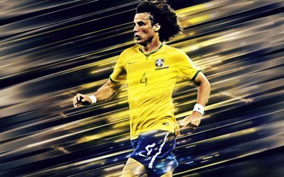 David Luiz, 4k, yaratıcı sanat, stil bı&#231;aklar, Brezilya Milli Futbol Takımı, Brezilyalı futbolcu, Premier Lig, İngiltere, mavi yaratıcı arka plan, futbol, David Luiz Moreira Marinho