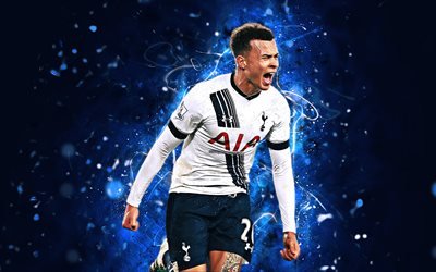 Dele Alli, joy, english footballers, Tottenham Hotspur FC, goal, soccer, Dele, Premier League, neon lights, Tottenham FC