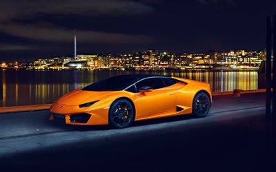 Lamborghini Huracan, 2018, LP 580-2, orange supercar, front view, new orange Huracan, italian sports cars, Lamborghini
