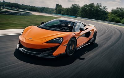 McLaren 600LT, 2018, arancione, supercar, pista da corsa, auto da corsa, British supercar, il nuovo orange 600LT, McLaren