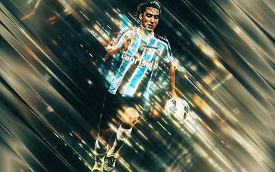 Pedro Geromel, 4k, creative art, blades style, Gremio FC, Brazilian footballer, Serie A, Brazil, blue creative background, football