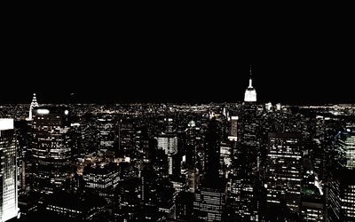 New York, 4k, Manhattan, panorama, nightscapes, modern binalar, NYC, USA, Amerika