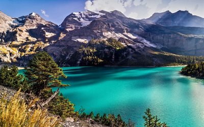 mountain lake, Alps, emerald lake, mountain landscape, glacial lake, Switzerland