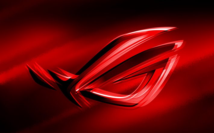 4k, RoG red logo, red blurred background, Republic of Gamers, RoG 3D logo, ASUS, creative, RoG