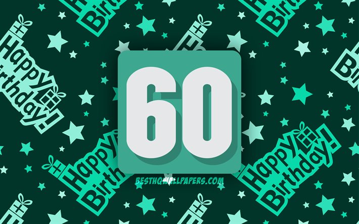 4k, Happy 60 Years Birthday, turquoise abstract background, Birthday Party, minimal, 60th Birthday, Happy 60th birthday, artwork, Birthday concept, 60th Birthday Party