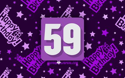4k, Happy 59 Years Birthday, violet abstract background, Birthday Party, minimal, 59th Birthday, Happy 59th birthday, artwork, Birthday concept, 59th Birthday Party