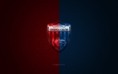 Cosenza Calcio, Italiano de futebol do clube, Serie B, azul vermelho do logotipo, azul vermelho de fibra de carbono de fundo, futebol, Cosenza, It&#225;lia, Cosenza Calcio logotipo