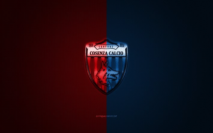 Cosenza Calcio, Italian football club, Serie B, blue red logo, blue red carbon fiber background, football, Cosenza, Italy, Cosenza Calcio logo