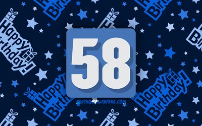 4k, 嬉しいの58歳の誕生日, 青抽象的背景, 誕生パーティー, 最小限の, 58歳の誕生日, 作品, 誕生日プ, 第58回誕生パーティー