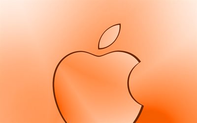 Apple orange logo, yaratıcı, turuncu bulanık arka plan, minimal, Apple logosu, sanat, Apple