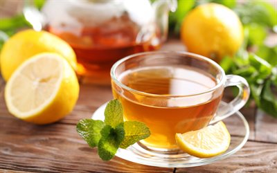 ティレモン, お茶, 紅茶とミント, お茶の概念, ガラスコップ