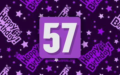 4k, Heureux De 57 Ans, violet abstrait, fond, F&#234;te d&#39;Anniversaire, minimal, 57e Anniversaire, Heureux 57e anniversaire, illustration, Anniversaire concept