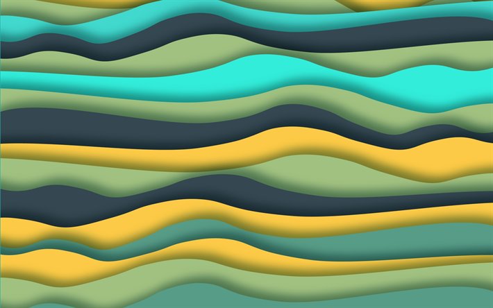 abstract waves background, blue-green waves, abstraction background, 3d wave background