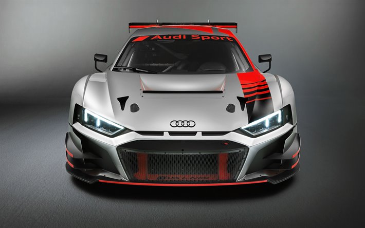 En 2020, l&#39;Audi R8 LMS GT4, vue de face, &#224; l&#39;ext&#233;rieur, tuning audi R8 LMS, voiture de course, les voitures de sport allemandes, Audi