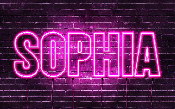Descargar fondos de pantalla Sofía, 4k, fondos de pantalla con los nombres,  los nombres femeninos, Sophia nombre, púrpura luces de neón, el texto  horizontal, imagen con el nombre de Sofía libre. Imágenes