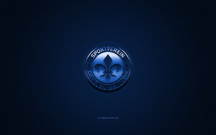 SV Darmstadt 98, German football club, Bundesliga 2, blue logo, blue carbon fiber background, football, Darmstadt, Germany, Darmstadt 98 logo