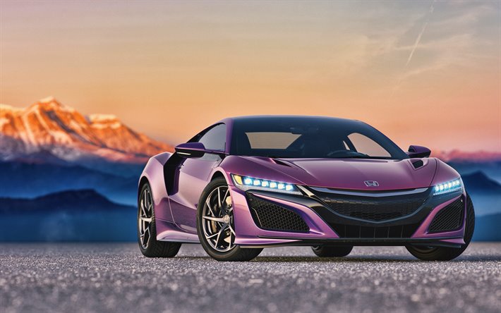 Honda NSX, desert, supercars, 2019 cars, motion blur, violet NSX, japanese cars, 2019 Honda NSX, Honda