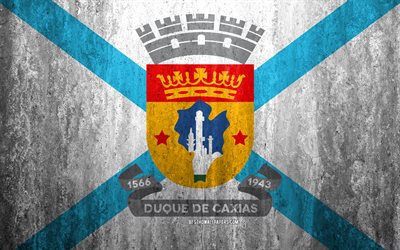 Flag of Duque de Caxias, 4k, stone background, Brazilian city, grunge flag, Duque de Caxias, Brazil, Duque de Caxias flag, grunge art, stone texture, flags of brazilian cities