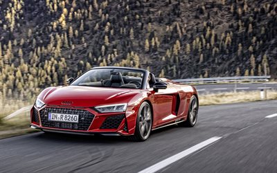 2020, Audi R8 V10 RWD Spyder, 4K, front view, exterior, red convertible, new red R8, German cars, sports cars, Audi
