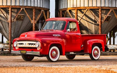 Ford F-100 Pickup, retro cars, 1953 cars, HDR, american cars, red pickup, Ford