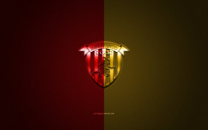 Benevento Calcio, Italian football club, Serie B, red yellow logo, red yellow carbon fiber background, football, Benevento, Italy, Benevento Calcio logo