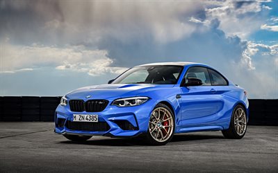 BMW M2 CS, 2020, n&#228;kym&#228; edest&#228;, ulkoa, sininen coupe, uusi sininen M2, saksan autoja, BMW