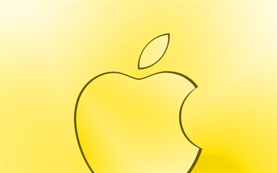 Apple logo jaune, cr&#233;atif, jaune flous d&#39;arri&#232;re-plan, minimal, le logo Apple, œuvres d&#39;art, Apple