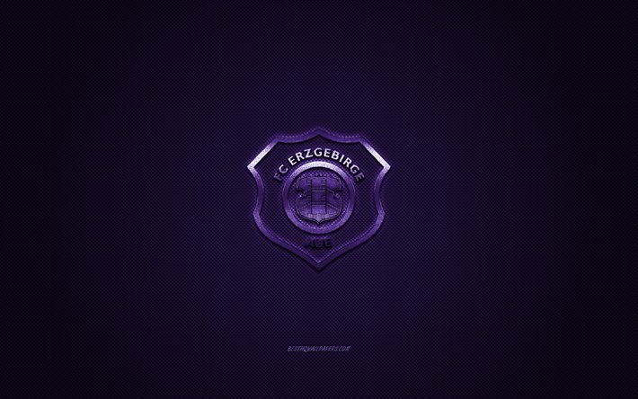 FC Erzgebirge Aue, Italian football club, Bundesliga 2, purple logo, viola carbon fiber background, football, Aue, Germany, FC Erzgebirge Aue logo