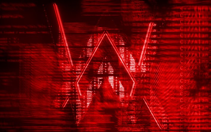 Alan Walker red logo, luova, digitaalista taidetta, supert&#228;hti&#228;, Alan Walker-logo, musiikin t&#228;hdet, Alan Walker