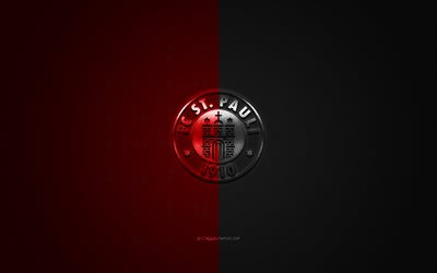 fc st pauli, fussball-club, bundesliga 2, rot schwarz logo rot schwarz carbon-faser-hintergrund, fu&#223;ball, hamburg, deutschland, fc st pauli-logo