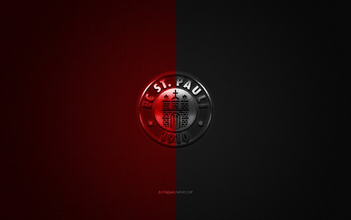 FC St Pauli, Alman Futbol Kul&#252;b&#252;, 2 Bundesliga, kırmızı siyah logo, kırmızı siyah karbon fiber arka plan, futbol, Hamburg, Almanya, FC St Pauli logosu