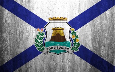 Bandiera di Fortaleza, 4k, pietra, sfondo, citt&#224; Brasiliana, grunge, bandiera, Fortaleza, in Brasile, arte, texture, le bandiere delle citt&#224; brasiliane
