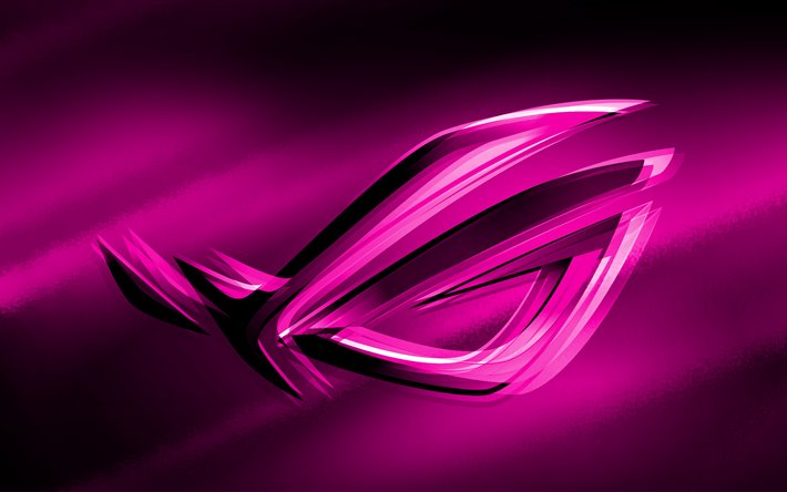 4k, RoG logo violet, pourpre flous d&#39;arri&#232;re-plan, Republic of Gamers, RoG logo 3D, ASUS, cr&#233;atif, RoG
