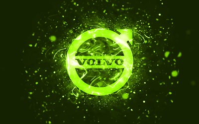 Logo Volvo lime, 4k, luci al neon lime, creativo, sfondo astratto lime, logo Volvo, marchi automobilistici, Volvo
