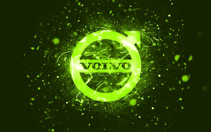 Volvo lime logo, 4k, lime neon lights, creative, lime abstract background, Volvo logo, cars brands, Volvo