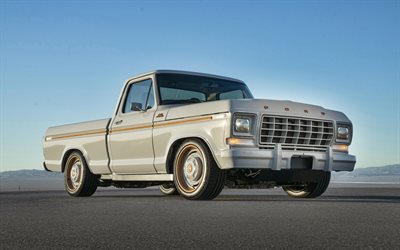 2021, Ford F-100 Eliminator concept, 4k, front view, exterior, white F-100 Eluminator, American cars, Ford