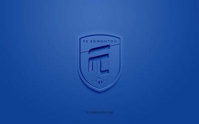 FC Edmonton, logo 3D créatif, fond bleu, Canadian Premier League, CPL, emblème 3d, Canadian soccer Club, Canada, art 3d, soccer, logo FC Edmonton 3d