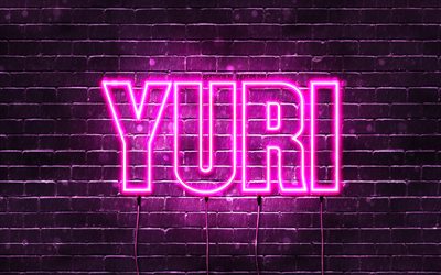 Joyeux anniversaire Yuri, 4k, n&#233;ons roses, nom Yuri, cr&#233;atif, Yuri Joyeux anniversaire, Yuri Anniversaire, noms f&#233;minins japonais populaires, image avec nom Yuri, Yuri