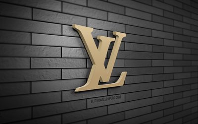 Logo Louis Vuitton 3D, 4K, mur de briques gris, cr&#233;atif, marques, logo Louis Vuitton, art 3D, Louis Vuitton