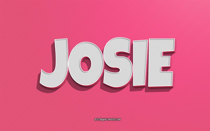 Josie, rosa linjer bakgrund, tapeter med namn, Josie namn, kvinnliga namn, Josie gratulationskort, streckteckning, bild med Josie namn