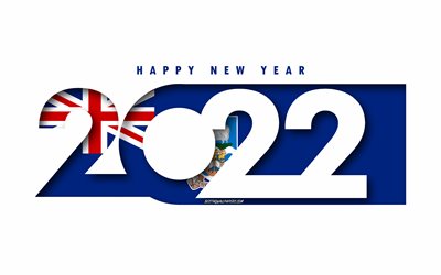 عام جديد سعيد 2022 جزر فوكلاند, خلفية بيضاء, جزر فوكلاند, جزر فوكلاند 2022 رأس السنة الجديدة, 2022 مفاهيم, علم جزر فوكلاند