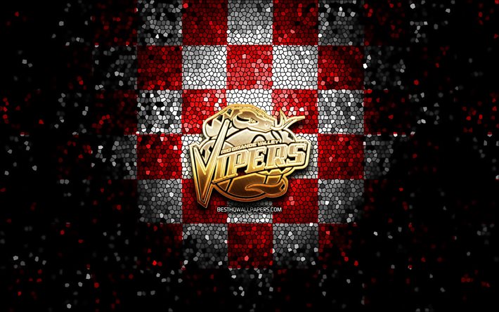 Rio Grande Valley Vipers, glitter logo, NBA G League, red white checkered background, basketball, american basketball team, Rio Grande Valley Vipers logo, mosaic art