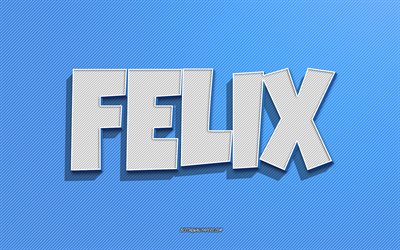 Felix, fond de lignes bleues, fonds d&#39;&#233;cran avec des noms, nom de Felix, noms masculins, carte de voeux Felix, dessin au trait, photo avec le nom de Felix