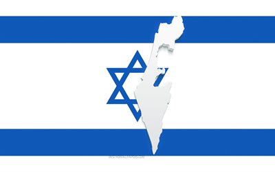 Israel map silhouette, Flag of Israel, silhouette on the flag, Israel, 3d Israel map silhouette, Israel flag, Israel 3d map