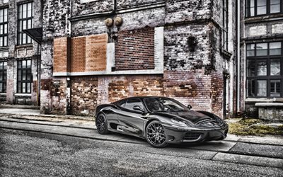 4k, Ferrari 360 Modena, front view, exterior, black sports coupe, black 360 Modena, Italian sports cars, Ferrari