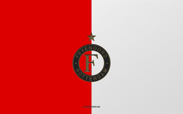 Feyenoord, red white background, Dutch football team, Feyenoord emblem, Eredivisie, Rotterdam, Netherlands, football, Feyenoord logo