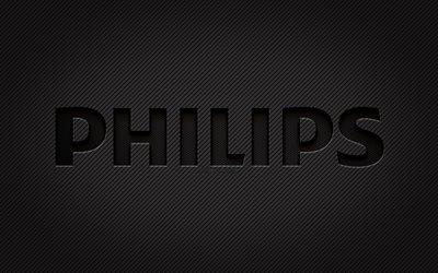 Philips carbon logo, 4k, grunge art, carbon background, creative, Philips black logo, brands, Philips logo, Philips